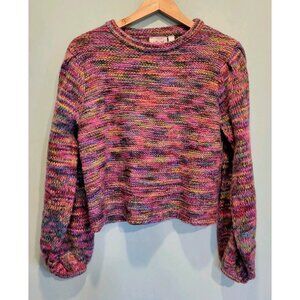 Willow Root Rainbow Puff Sleeve Crop Sweater Sz M